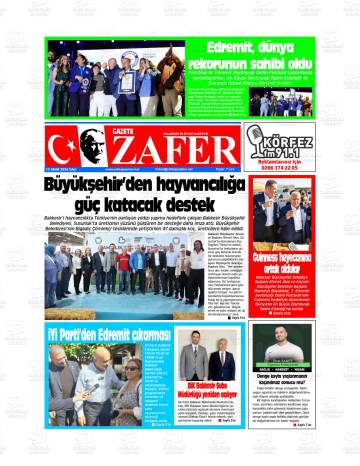 Zafer gazetesi ilk sayfası