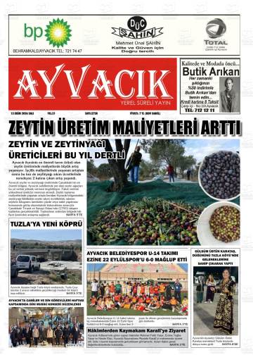 Ayvacık gazetesi ilk sayfası