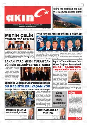 Eğirdir Akın gazetesi ilk sayfası