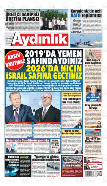 Aydınlık Vatan-Emek-Namus gazetesi ilk sayfası