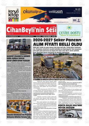 Cihanbeyli'nin Sesi gazetesi ilk sayfası