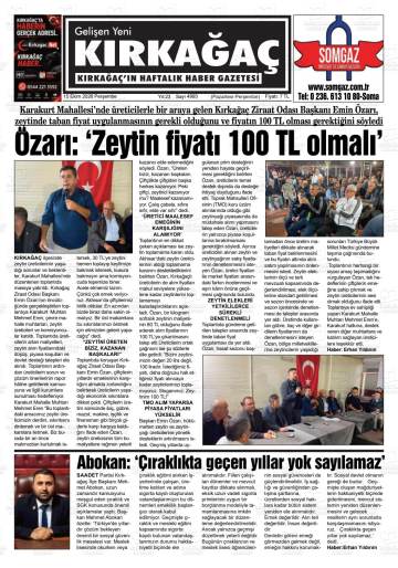 Gelişen Yeni Kırkağaç gazetesi ilk sayfası