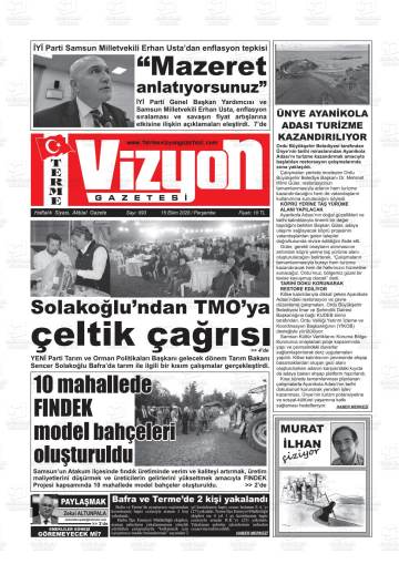 Terme Vizyon gazetesi ilk sayfası