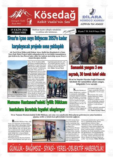 Kösedağ Kelkit Vadisinin Sesi gazetesi ilk sayfası