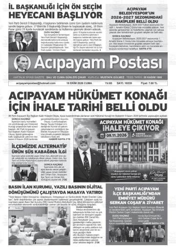 Acıpayam Postası gazetesi ilk sayfası