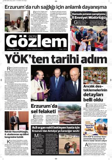Oltu Gözlem gazetesi ilk sayfası