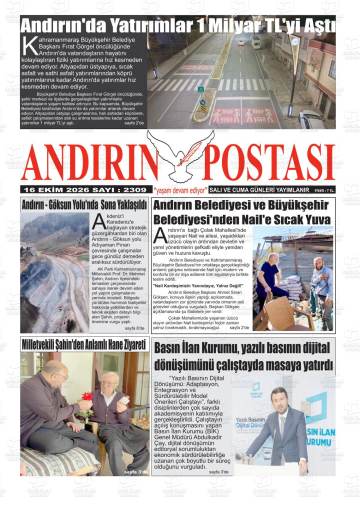 Andırın Postası gazetesi ilk sayfası