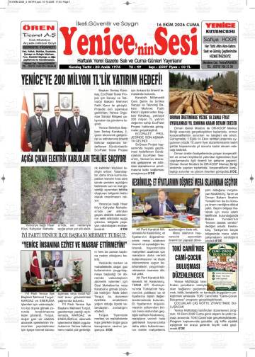 Yenice'nin Sesi gazetesi ilk sayfası