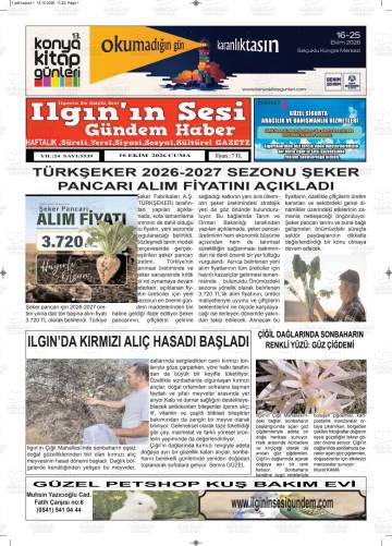 Ilgın'ın Sesi gazetesi ilk sayfası