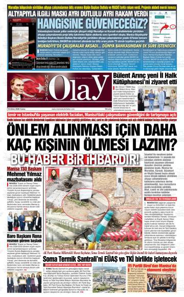 Manisa Olay gazetesi ilk sayfası