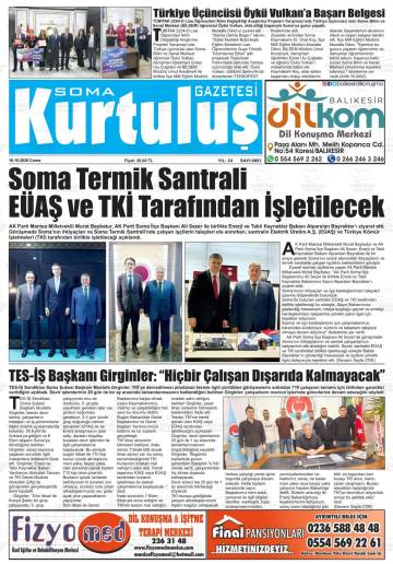 Soma Kurtuluş gazetesi ilk sayfası