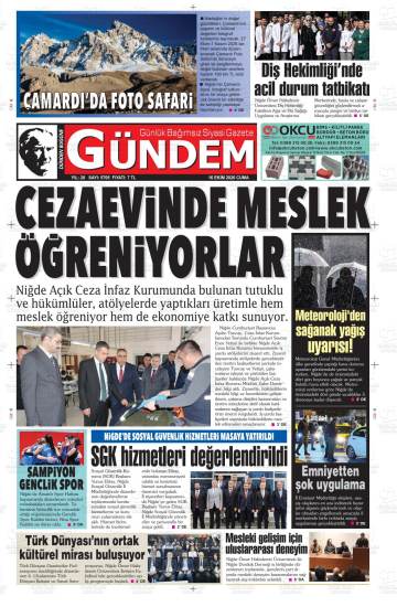 Dünden Bugüne Gündem gazetesi ilk sayfası