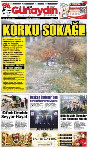 Niğde Günaydın gazetesi ilk sayfası