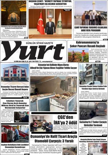 Yurt gazetesi ilk sayfası