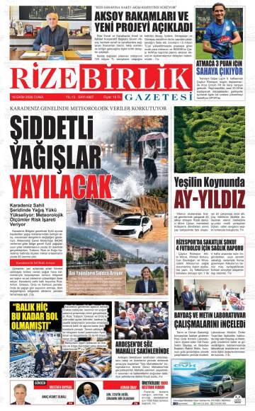 Rize Birlik gazetesi ilk sayfası