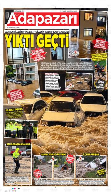 Adapazarı Akşam Haberleri gazetesi ilk sayfası
