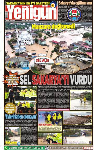 Sakarya Yenigün gazetesi ilk sayfası