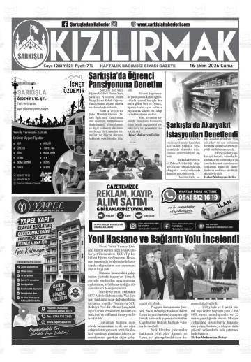 Şarkışla Kızılırmak gazetesi ilk sayfası