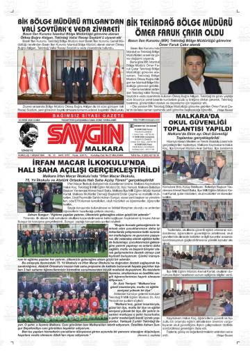 Saygın Malkara gazetesi ilk sayfası