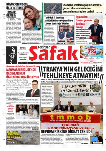 Tekirdağ Şafak gazetesi ilk sayfası