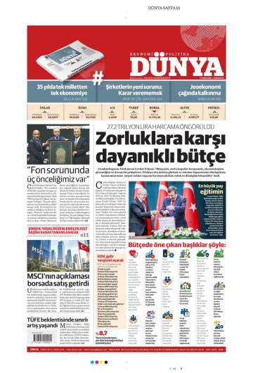 Dünya gazetesi ilk sayfası