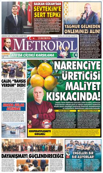 Çukurova Metropol gazetesi ilk sayfası