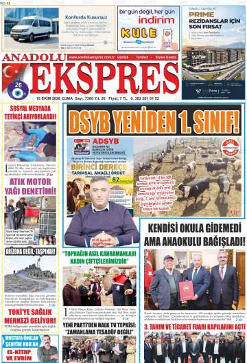 Anadolu Ekspres gazetesi ilk sayfası