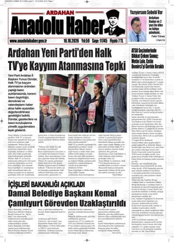 Anadolu Haber gazetesi ilk sayfası