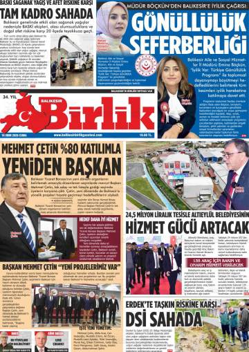Balıkesir Birlik gazetesi ilk sayfası