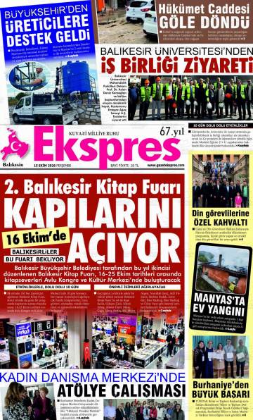 Balıkesir Ekspres gazetesi ilk sayfası