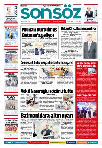 Batman Sonsöz gazetesi ilk sayfası