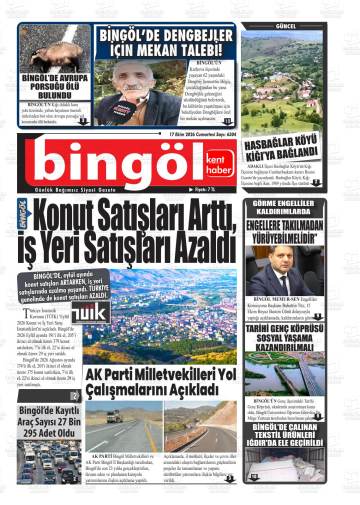 Bingöl Kenthaber gazetesi ilk sayfası