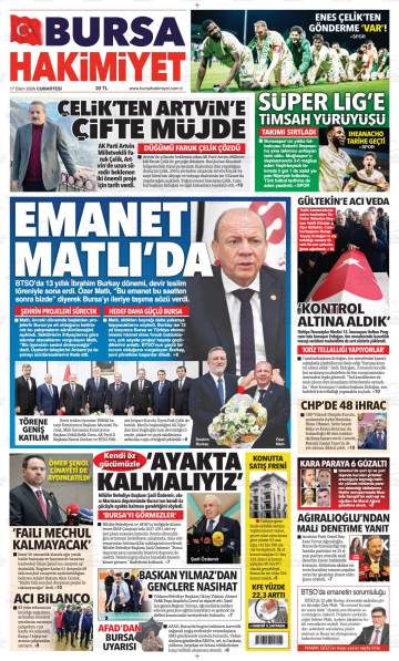 Bursa Hakimiyet gazetesi ilk sayfası
