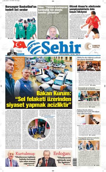 Bursa Şehir gazetesi ilk sayfası