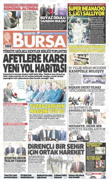 Gazete Bursa gazetesi ilk sayfası