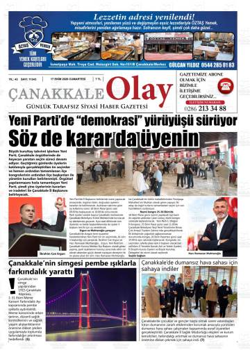 Çanakkale Olay gazetesi ilk sayfası