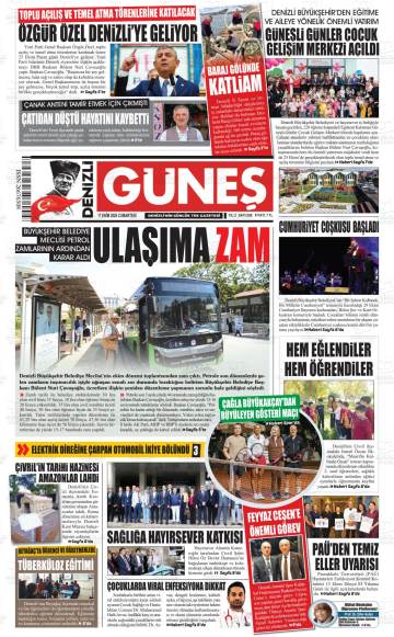 Denizli Güneş gazetesi ilk sayfası