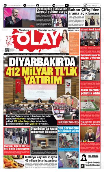 Diyarbakır Olay gazetesi ilk sayfası