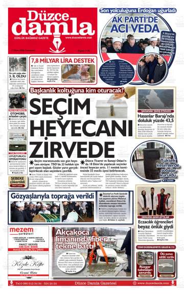 Düzce Damla gazetesi ilk sayfası