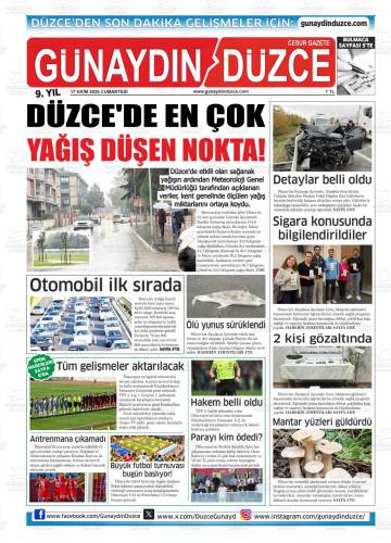 Günaydın Düzce gazetesi ilk sayfası