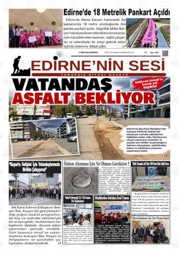 Edirne'nin Sesi gazetesi ilk sayfası
