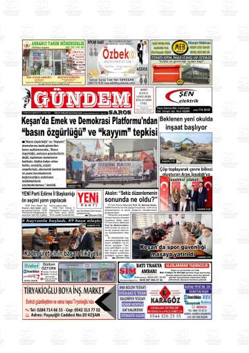 Gündem Saros gazetesi ilk sayfası