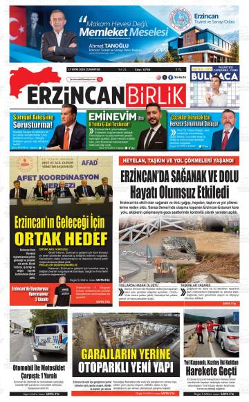 Erzincan Birlik gazetesi ilk sayfası