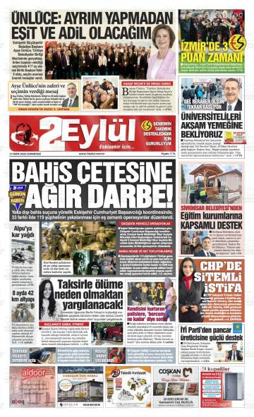 Eskişehir 2 Eylül gazetesi ilk sayfası