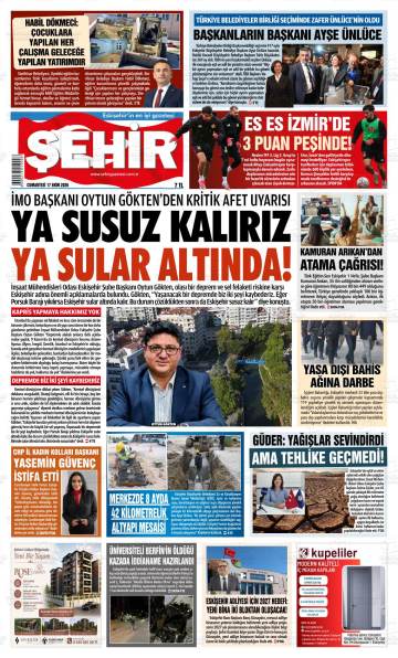 Şehir Gazetesi gazetesi ilk sayfası
