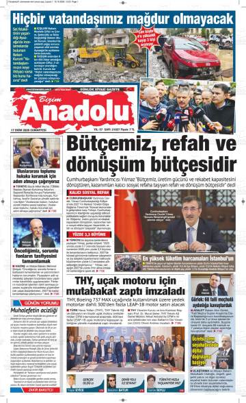 Bizim Anadolu gazetesi ilk sayfası
