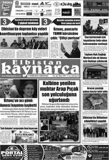 Elbistan Kaynarca gazetesi ilk sayfası