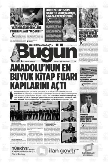 Kahramanmaraş'ta Bugün gazetesi ilk sayfası