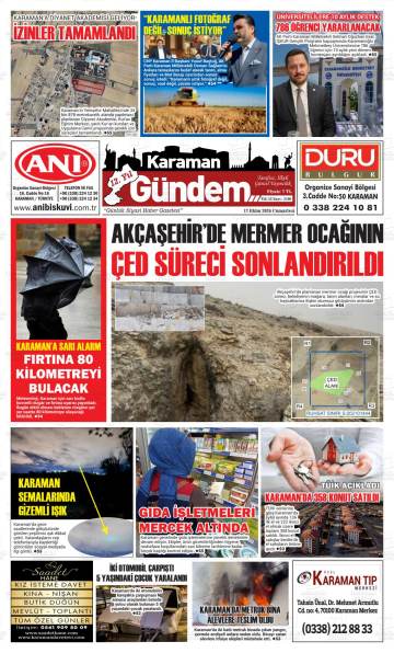Karaman Gündem gazetesi ilk sayfası