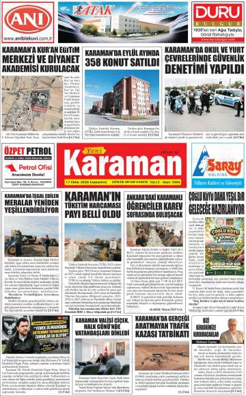 Yeni Karaman gazetesi ilk sayfası